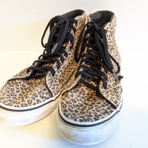 Leopard print high top vans (size 9)